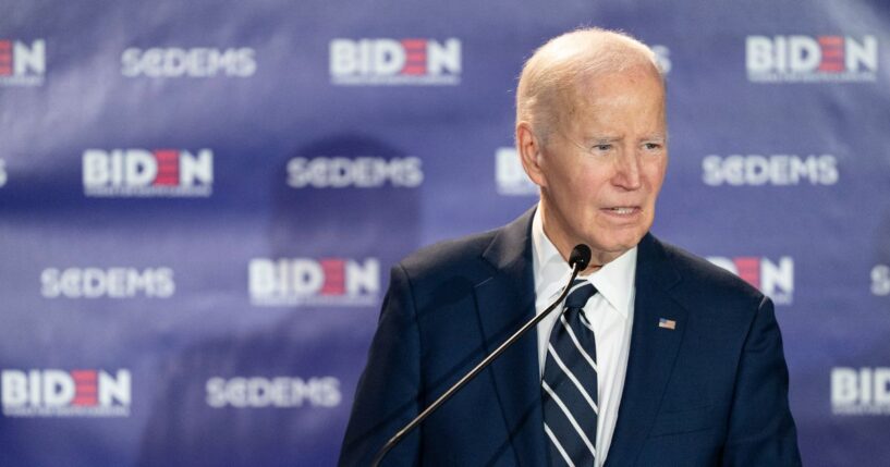 Former President Joe Biden speaks to a crowd at an event with the South Carolina Democratic Party in Columbia, South Carolina, on Feb. 27, 2026.