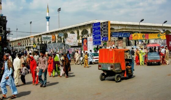 A crowded street in Lahor, Pakistan on March 27, 2005.