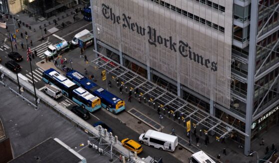 The New York Times Building, a 52-story skyscraper on the west side of Midtown Manhattan, is seen in a file photo dated Jan. 15, 2025, in New York City.
