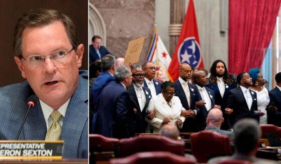 Tennessee House Speaker Cameron Sexton, left, notified House Democrats they are being stripped of most of their committee assignments as punishment for disruptive behavior last week, which included blasting noisemakers and locking arms and drowning out activity as the GOP majority voted to redraw congressional voting maps Thursday in Nashville, Tennessee.