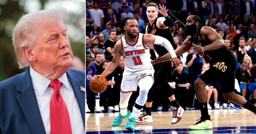 A sports commentary on a remarkable NBA game featuring the New York Knicks and the Cleveland Cavaliers in Game One of the NBA Eastern Conference Finals somehow turned into a cheap shot at President Donald Trump.