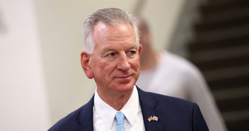 Sen. Tommy Tuberville speaks to reporters as he returns to his office at the U.S. Capitol on Feb. 10, 2026, in Washington, D.C.