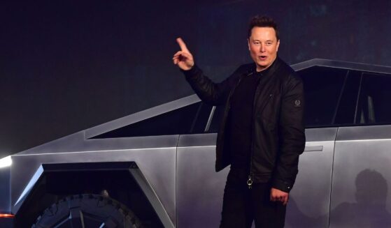 Tesla CEO Elon Musk gestures while introducing the newly unveiled all-electric battery-powered Tesla Cybertruck at Tesla Design Center in Hawthorne, California, on Nov. 21, 2019.