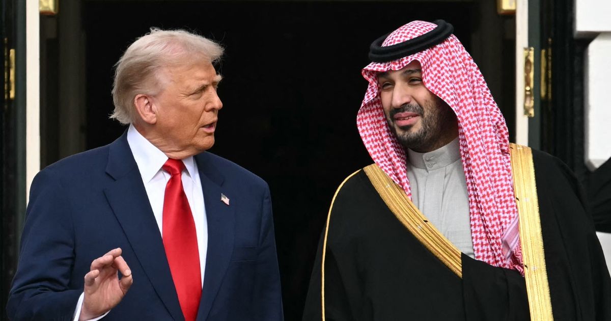 President Donald Trump greets Crown Prince and Prime Minister of the Kingdom of Saudi Arabia Mohammed bin Salman on the South Lawn at the White House in Washington, D.C., on Nov. 18, 2025.