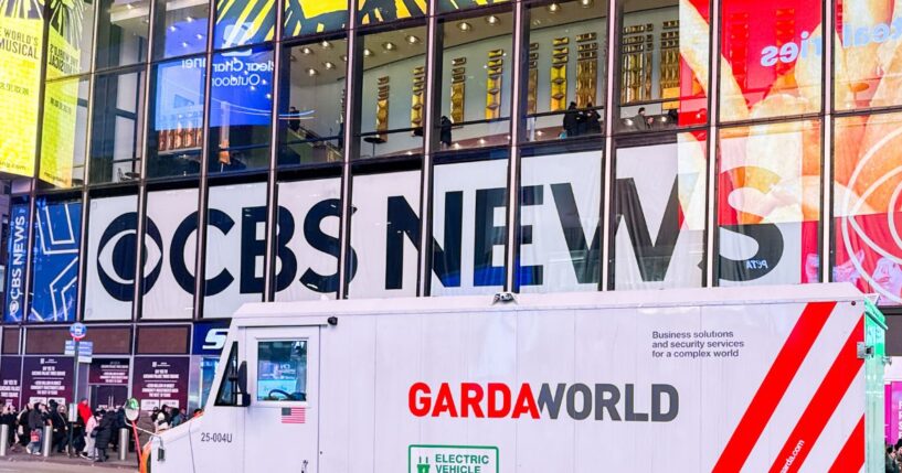 New York City, New York, USA - 23 January 2026: An armored security truck operated by Garda World parked in Times Square in midtown Manhattan on Jan. 23, 2026.