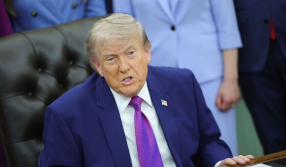President Donald Trump answers a question from a reporter during an event on maternal healthcare in the Oval Office of the White House on May 11, 2026, in Washington, D.C.