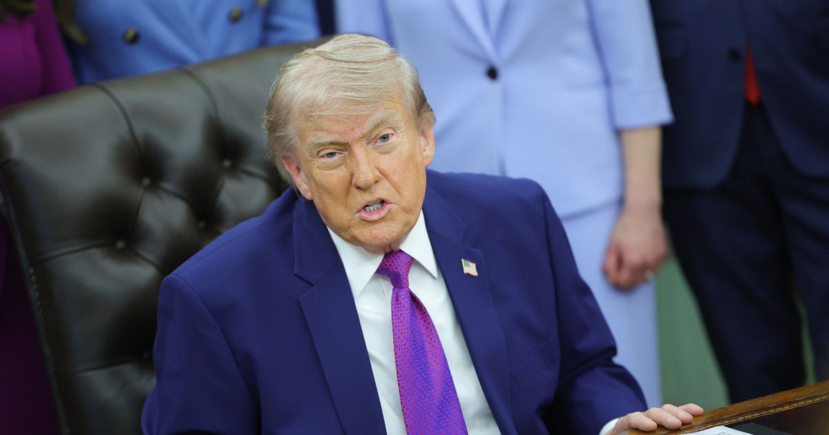 President Donald Trump answers a question from a reporter during an event on maternal healthcare in the Oval Office of the White House on May 11, 2026, in Washington, D.C.