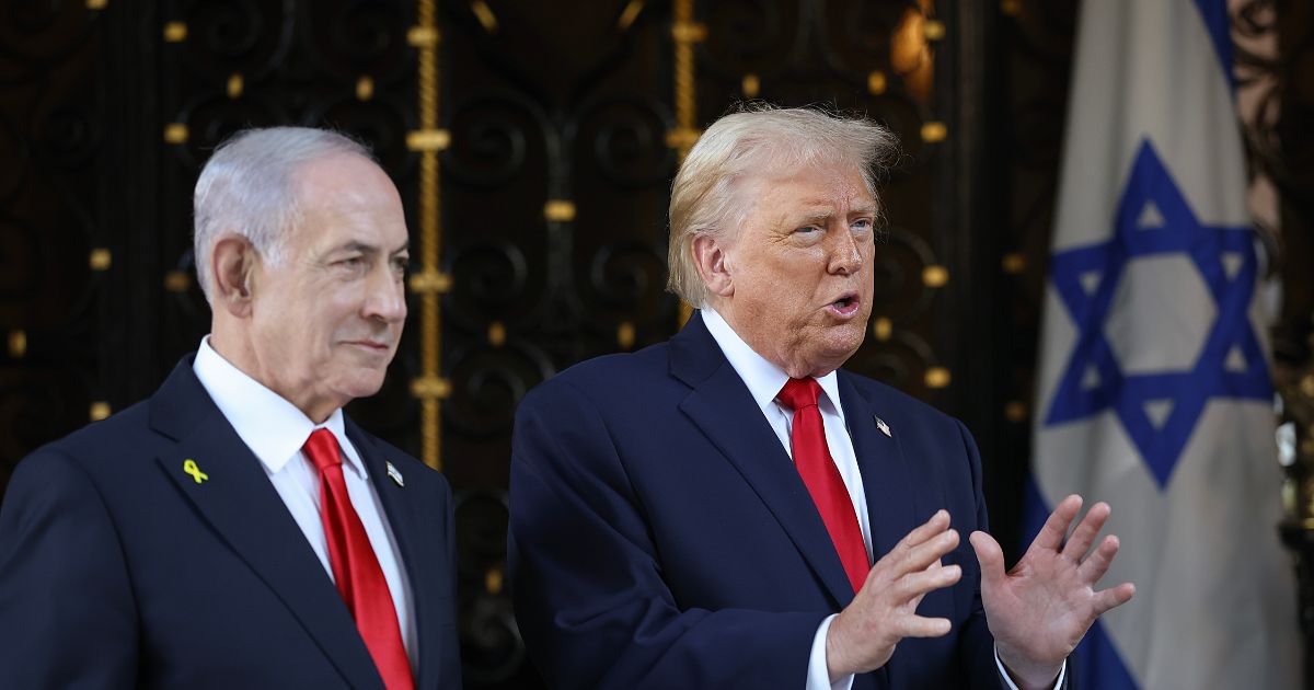 President Donald Trump welcomes Israeli Prime Minister Benjamin Netanyahu to his Mar-a-Lago club on Dec. 29, 2025, in Palm Beach, Florida.