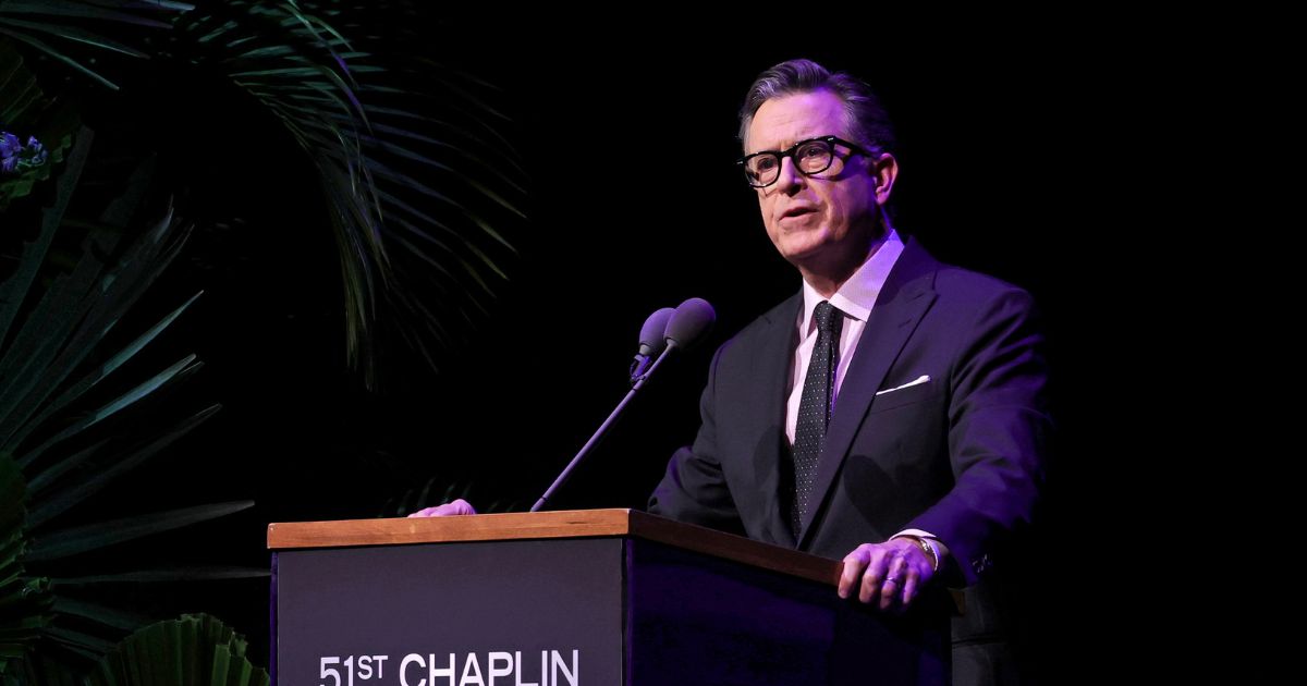 Stephen Colbert speaks onstage during the 51st Chaplin Award Gala honoring George Clooney at Alice Tully Hall, Lincoln Center, on April 27, 2026, in New York City.