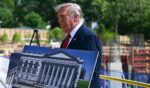 President Donald Trump speaks to the press near the construction site of his proposed ballroom at the White House in Washington, D.C., on May 19, 2026.