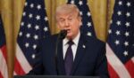 President Donald Trump speaks during the swearing-in ceremony for the new Chairman of the Federal Reserve, Kevin Warsh, in the East Room of the White House on May 22, 2026, in Washington, D.C.