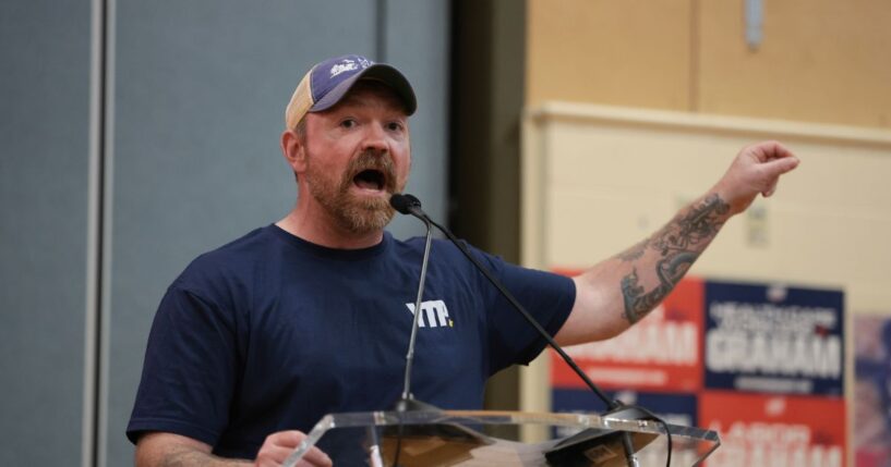 Democratic U.S. Senate candidate Graham Platner speaks during a town hall about a Vision for a Healthy Society on May 20, 2026, in Portland, Maine.