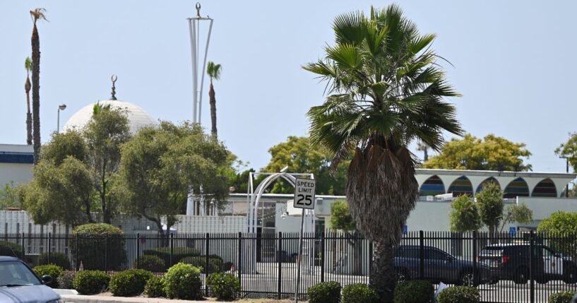 Law enforcement and emergency services respond to a shooting at the Islamic Center of San Diego on May 18, 2026, in San Diego, California.