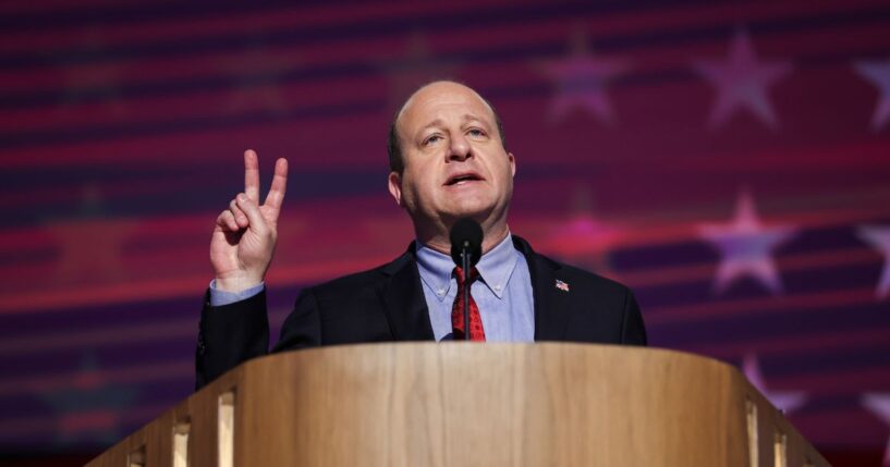 Colorado Gov. Jared Polis speaks on stage during the third day of the Democratic National Convention at the United Center on Aug. 21, 2024, in Chicago, Illinois.