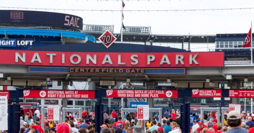 The fans walking into an early morning baseball game between the Nationals and the Mets on July 4, 2017, in Washington, D.C.