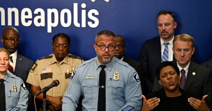 Minneapolis Police Chief Brian O'Hara speaks at a law enforcement briefing following a mass shooting at Annunciation Catholic School on Aug. 28, 2025, in Minneapolis, Minnesota.