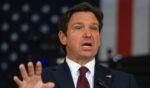 Florida Gov. Ron DeSantis speaks during a press conference held at the ICE-Enforcement and Removal Operation office on May 1, 2025, in Miramar, Florida.