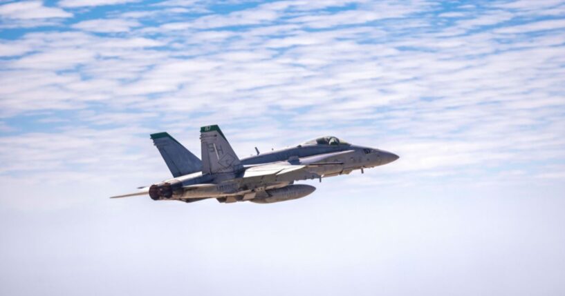 A McDonnell Douglas FA-18 Hornet of the Marine Fighter Attack Training Squadron 101 at an air demonstration on Sept. 24, 2022, in San Diego, California.