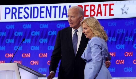 President Joe Biden embraces First Lady Jill Biden following the CNN Presidential Debate at the CNN Studios on June 27, 2024, in Atlanta, Georgia.