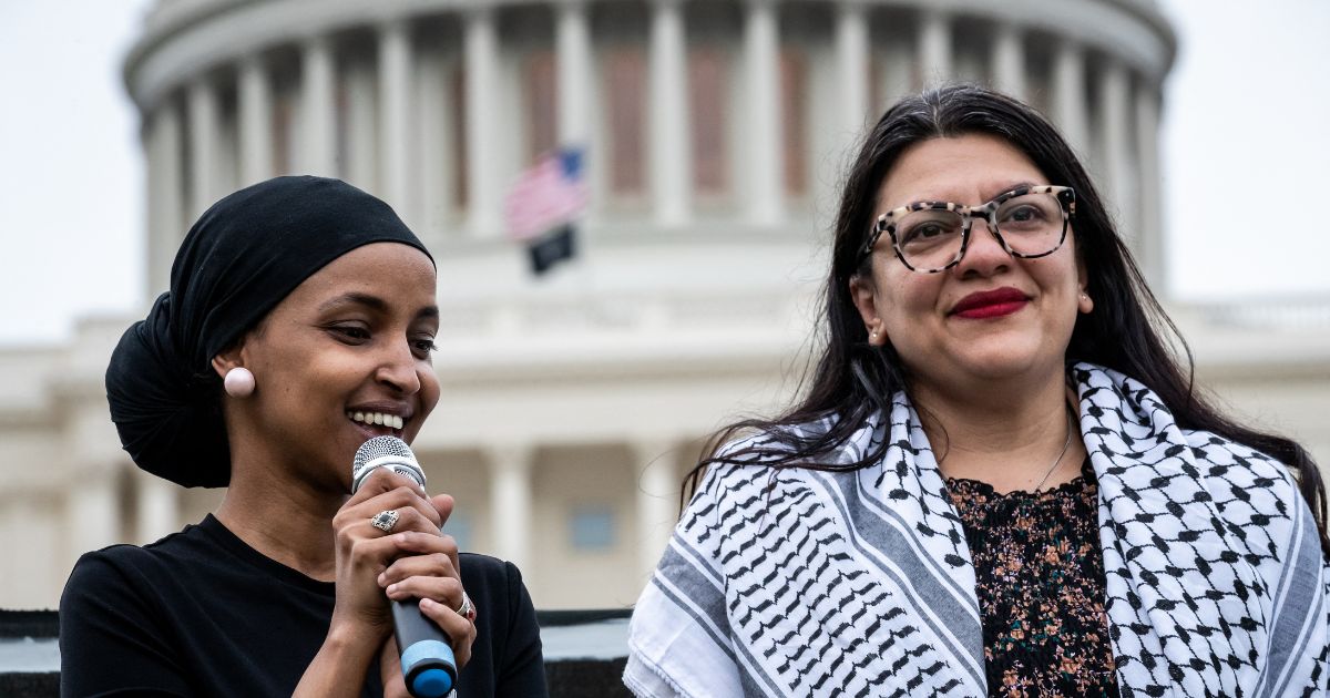 Rep. Ilhan Omar and Rep. Rashida Tlaib participate in a Passover Seder on the U.S. Capitol lawn hosted by Jewish organizations advocating a ceasefire in Gaza and Palestinian freedom, in Washington, D.C., on April 30, 2024.