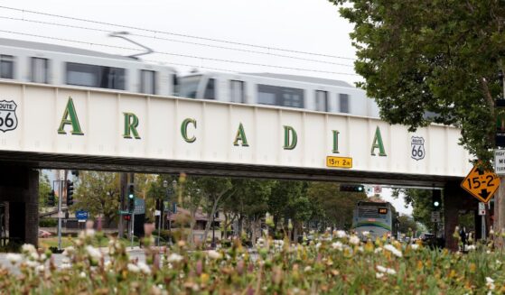 A train passes on a bridge in Arcadia, California, on May 12, 2026.