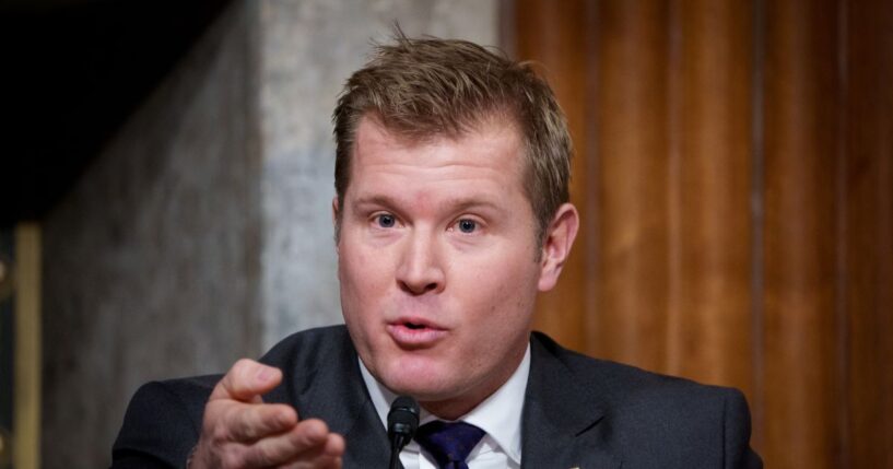 Sen. Tim Sheehy questions President Donald Trump's nominee for Secretary of Defense Pete Hegseth during a Senate Armed Services confirmation hearing on Capitol Hill on Jan. 14, 2025, in Washington, D.C.