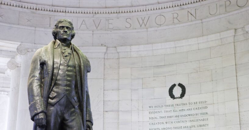 A statue of Thomas Jefferson in the Jefferson Memorial.