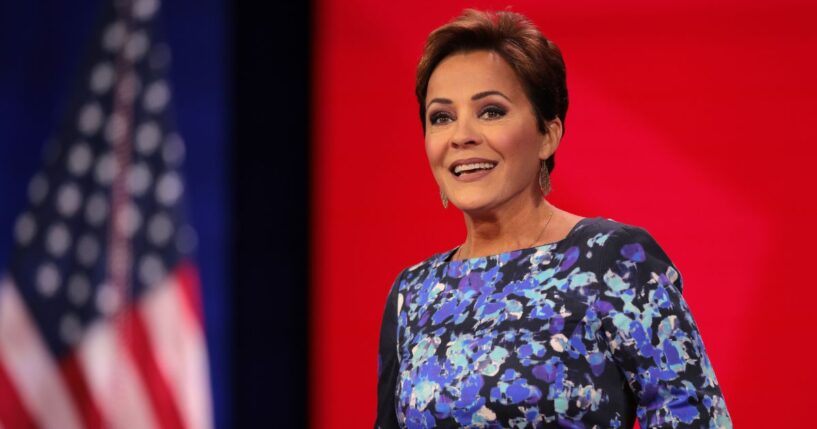 Kari Lake, President Donald Trump's choice to lead Voice of America, speaks at the Conservative Political Action Conference at the Gaylord National Resort Hotel And Convention Center on Feb. 21, 2025, in Oxon Hill, Maryland.