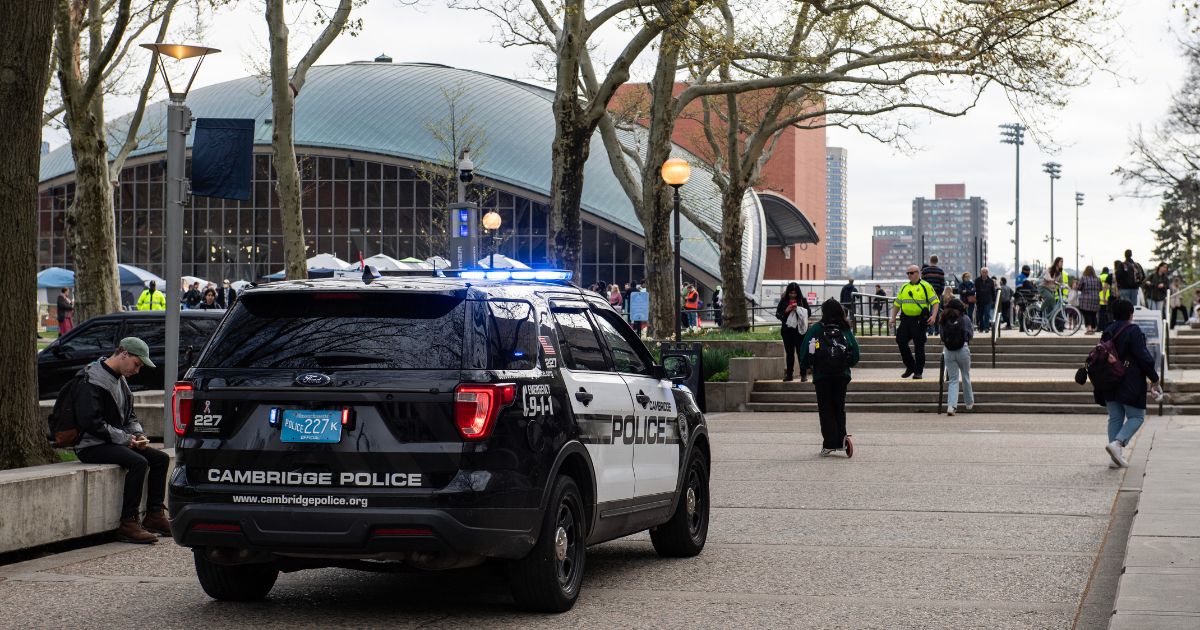 Police arrive at the encampment as pro-Palestinian students protest at the Massachusetts Institute of Technology in Cambridge, Massachusetts, on May 1, 2024.