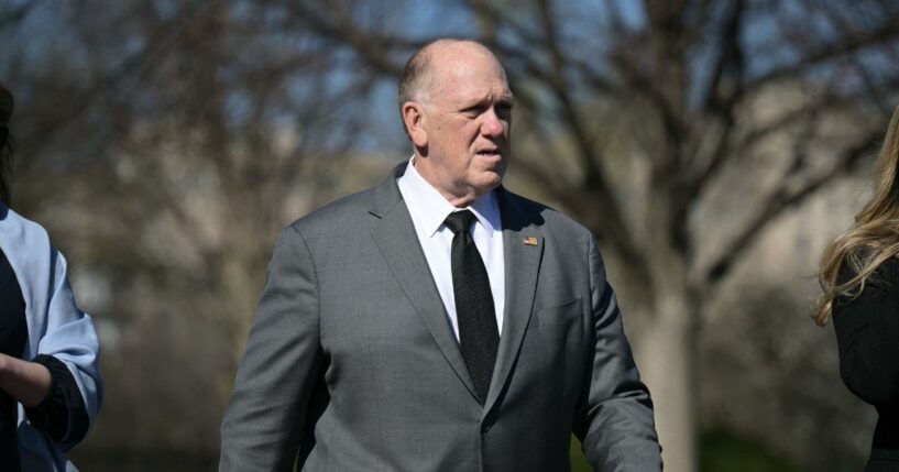 White House Border Czar Tom Homan walks on the White House grounds as journalists wait for President Donald Trump to return from Dover Air Force Base in Delaware after attending a dignified transfer solemn event on March 18, 2026.
