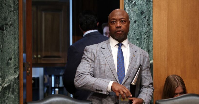 Sen. Tim Scott arrives for a hearing with U.S. Treasury Secretary Scott Bessent in the Dirksen Senate Office Building on Feb. 5, 2026, in Washington, D.C.