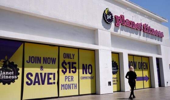 The Planet Fitness logo is displayed at a Planet Fitness gym on May 7, 2026, in Pasadena, California.
