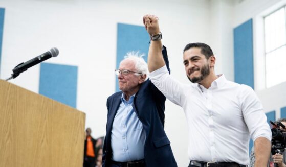 Sen. Bernie Sanders is introduced by Senate candidate Abdul El-Sayed at Mumford High School on May 3, 2026, in Detroit, Michigan.