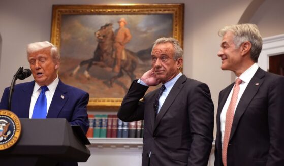 President Donald Trump, joined by Human Services Secretary Robert F. Kennedy Jr. and Administrator for the Centers for Medicare & Medicaid Services Mehmet Oz, speaks during a press conference in the Roosevelt Room of the White House on May 12, 2025, in Washington, D.C.