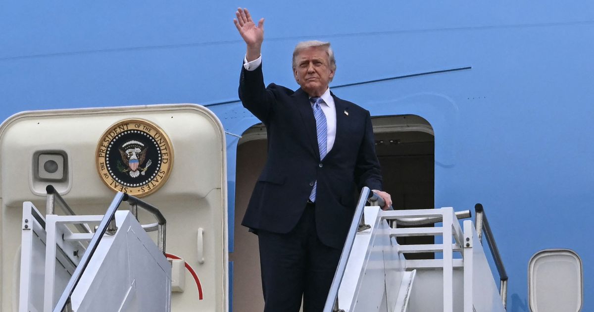 President Donald Trump boards Air Force One before his departure from Beijing Capital Airport in Beijing on May 15, 2026.