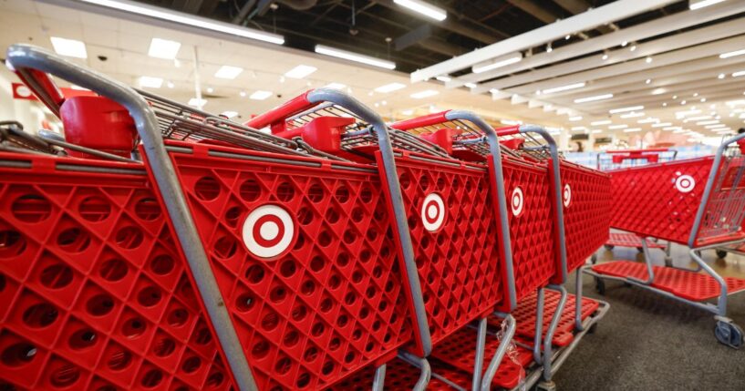 Empty shopping carts sit at a Target store in Chicago on Nov. 26, 2024, ahead of the Black Friday shopping day.