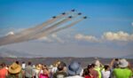 The U.S. Navy Blue Angels perform at the 2022 Miramar Airshow in San Diego, California.