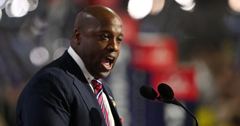 GOP Rep. Wesley Hunt of Texas speaks on stage at the Republican National Convention July 15, 2024, in Milwaukee, Wisconsin.