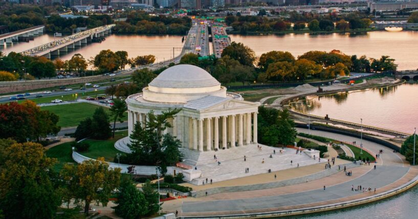 President Donald Trump announced the National Garden of American Heroes will be located in the West Potomac Park between the Jefferson memorial, pictured, and the Lincoln memorial.