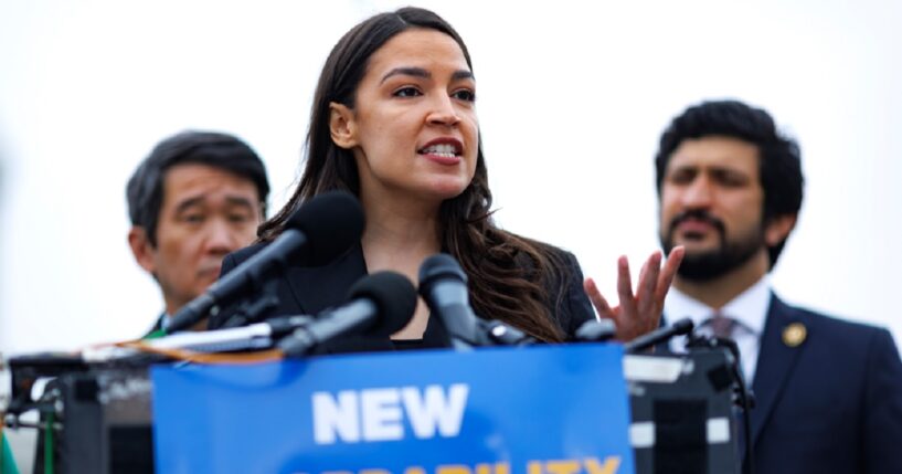 Rep. Alexandria Ocasio-Cortez, pictured at an April 29 news conference outside the Capitol.
