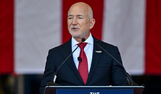 Jeff Bezos, founder of Amazon and CEO of the aerospace manufacturer Blue Origin, is pictured in a February file photo from Cape Canaveral, Florida.
