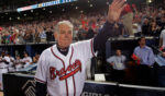 Atlanta Braves manager Bobby Cox waves to the crowd after a loss tot he San Francisco Giants in Game 4 of the National League Division Series in Atlanta on Oct. 11, 2010.