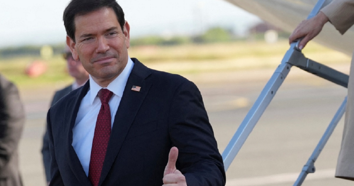 Secretary of State Marco Rubio gives a thumbs up after arriving in Rome for a two-day visit last week.