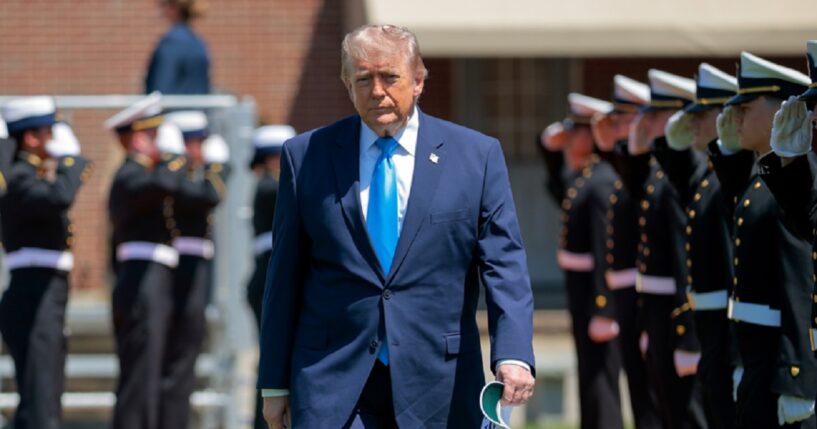 President Donald Trump, pictured arriving Wednesday at the United States Coast Guard Academy graduation in New London, Connecticut.