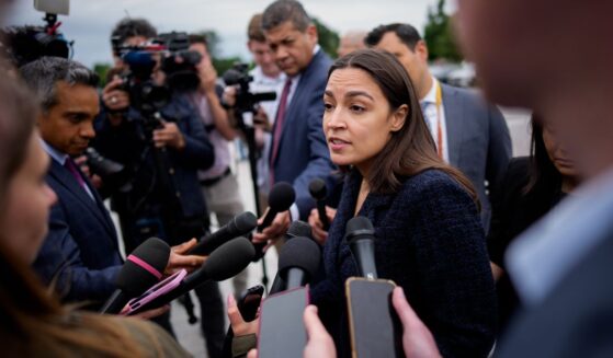 Rep. Alexandria Ocasio-Cortez, a New York socialist Democrat, speaks to members of the media on May 21 outside the U.S. Capitol Building in Washington, D.C