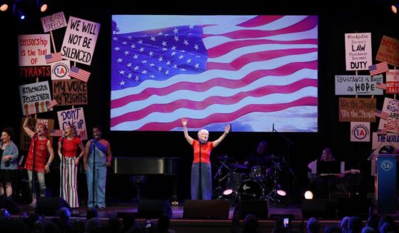 Bette Midler performs onstage during "Rise Up, Sing Out: A Concert for the First Amendment" Sunday in New York City.
