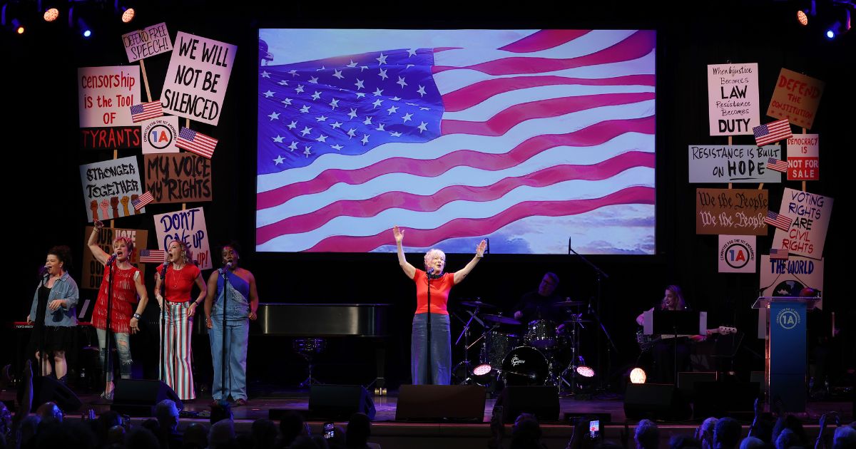 Bette Midler performs onstage during "Rise Up, Sing Out: A Concert for the First Amendment" Sunday in New York City.