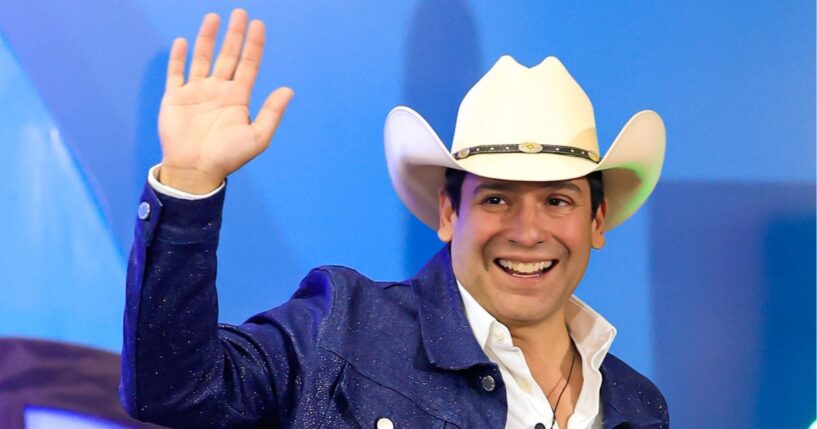 Bobby Pulido, singer and candidate for the 15th district of Congress in Texas, poses at a news conference on March 15 in Hermosillo, Mexico