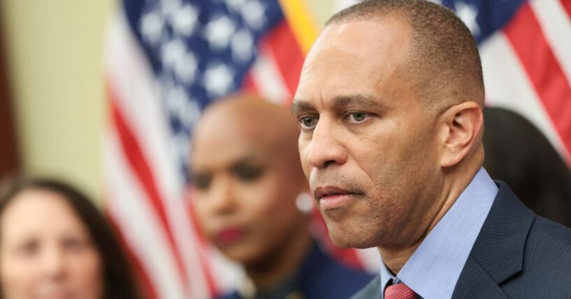 House Minority Leader Hakeem Jeffries, a New York Democrat, speaks Wednesday at a news conference at the U.S. Capitol in Washington, D.C.