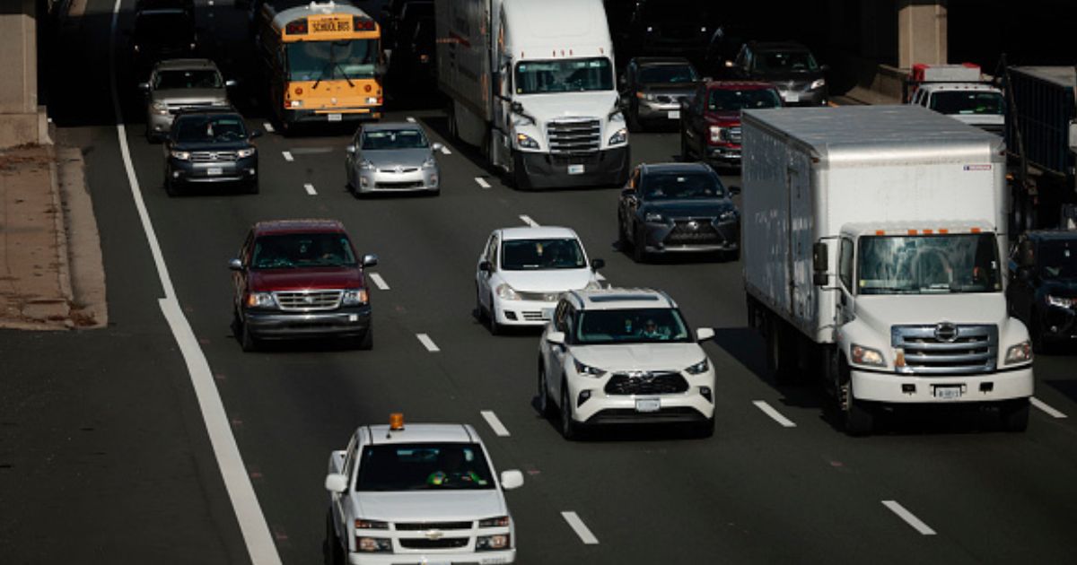 Cars travel southbound on the interstate 95 on November 23, 2021 in Springfield, Virginia.